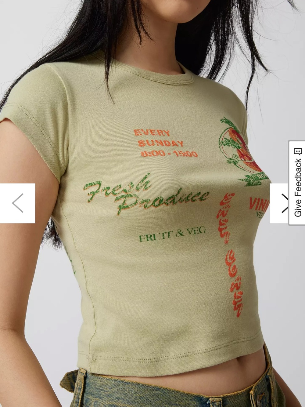 Urban Outfitters Sage Green 'Fresh Produce' Graphic Crop Tee
